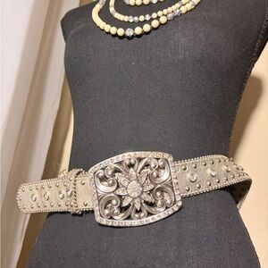 Foxy Goods Embellished Silver Western-Style Buckle Belt ⭐️Coachella concert belt